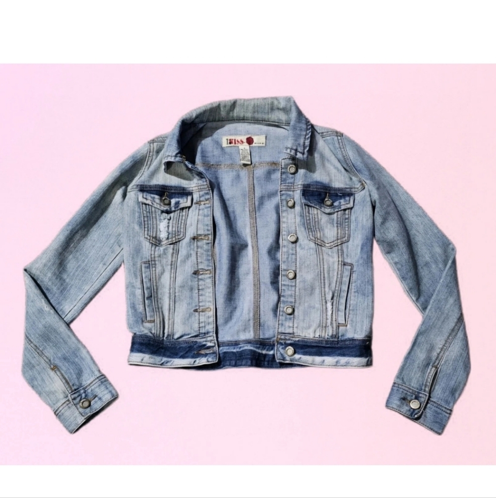 1st Kiss Jean Jacket 90s Vintage Womens S Blue Denim Grunge Preppy Trucker